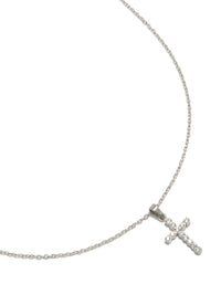 Featuring a waterproof stainless steel cubic zirconia cross pendant fine necklace close up view - link has visual effect only