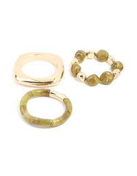Gold & Green Resin Beaded Bracelets 3-Pack - link has visual effect only