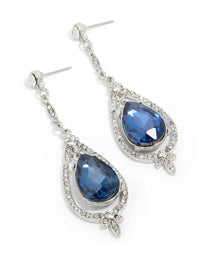 Silver Blue Diamante Pear Glitzy Drop Earrings - link has visual effect only