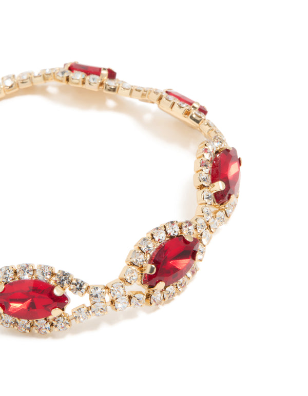 Gold Red Diamante Shiny Pears Bracelet