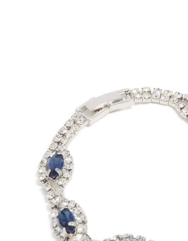 Silver Blue Diamante Shiny Pears Bracelet