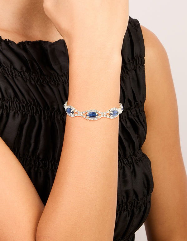 Silver Blue Diamante Shiny Pears Bracelet