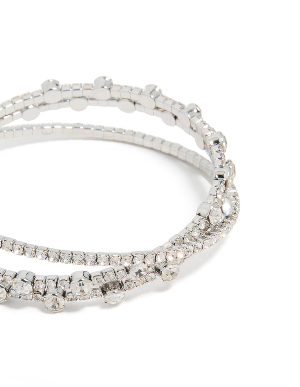 Silver Diamante Crossed Circle Wrist Cuff
