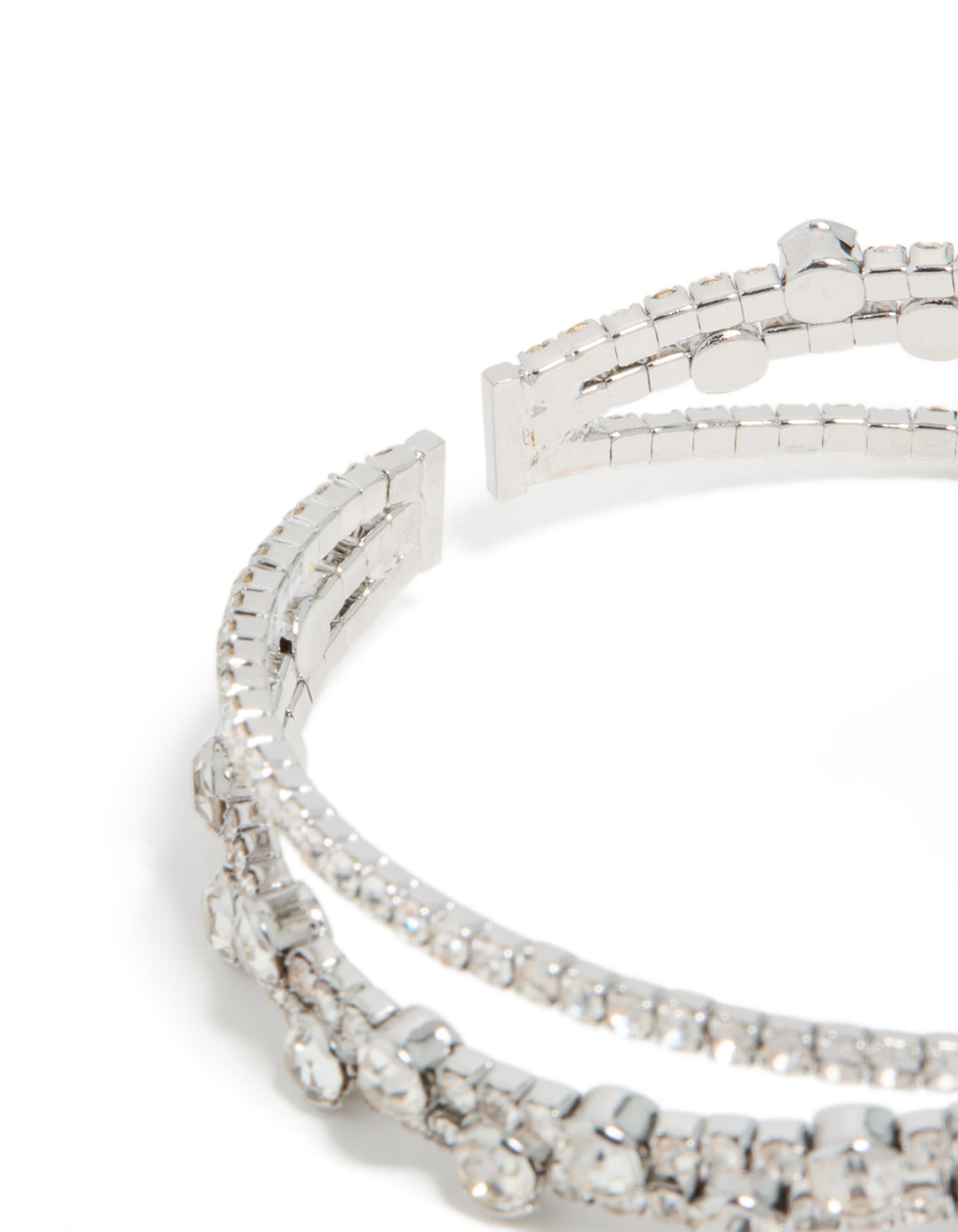 Silver Diamante Crossed Circle Wrist Cuff