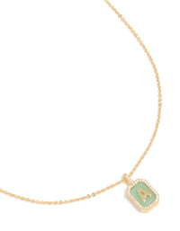 Gold Plated Brass Cubic Zirconia Letter A Tag Necklace - link has visual effect only