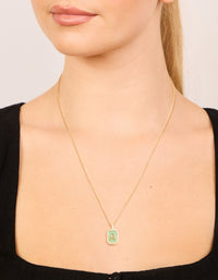 Gold Plated Brass Cubic Zirconia Letter A Tag Necklace - link has visual effect only