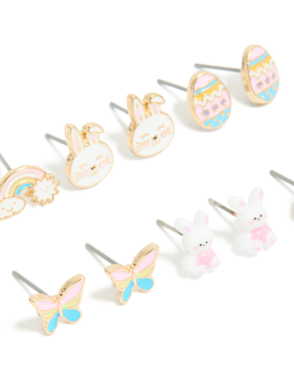 Kids Gold Bunny & Chick Earrings 6-Pack