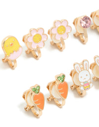 Kids Gold Bunny & Chick Clip-On Earrings 5-Pack - link has visual effect only