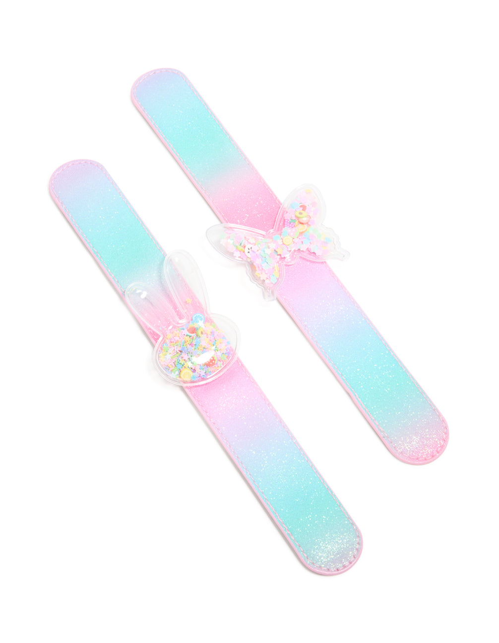 Kids BFF Shaker Bunny & Butterfly Slap Bands 2-Pack rings animal beads butterfly charm fruit glitter _front
