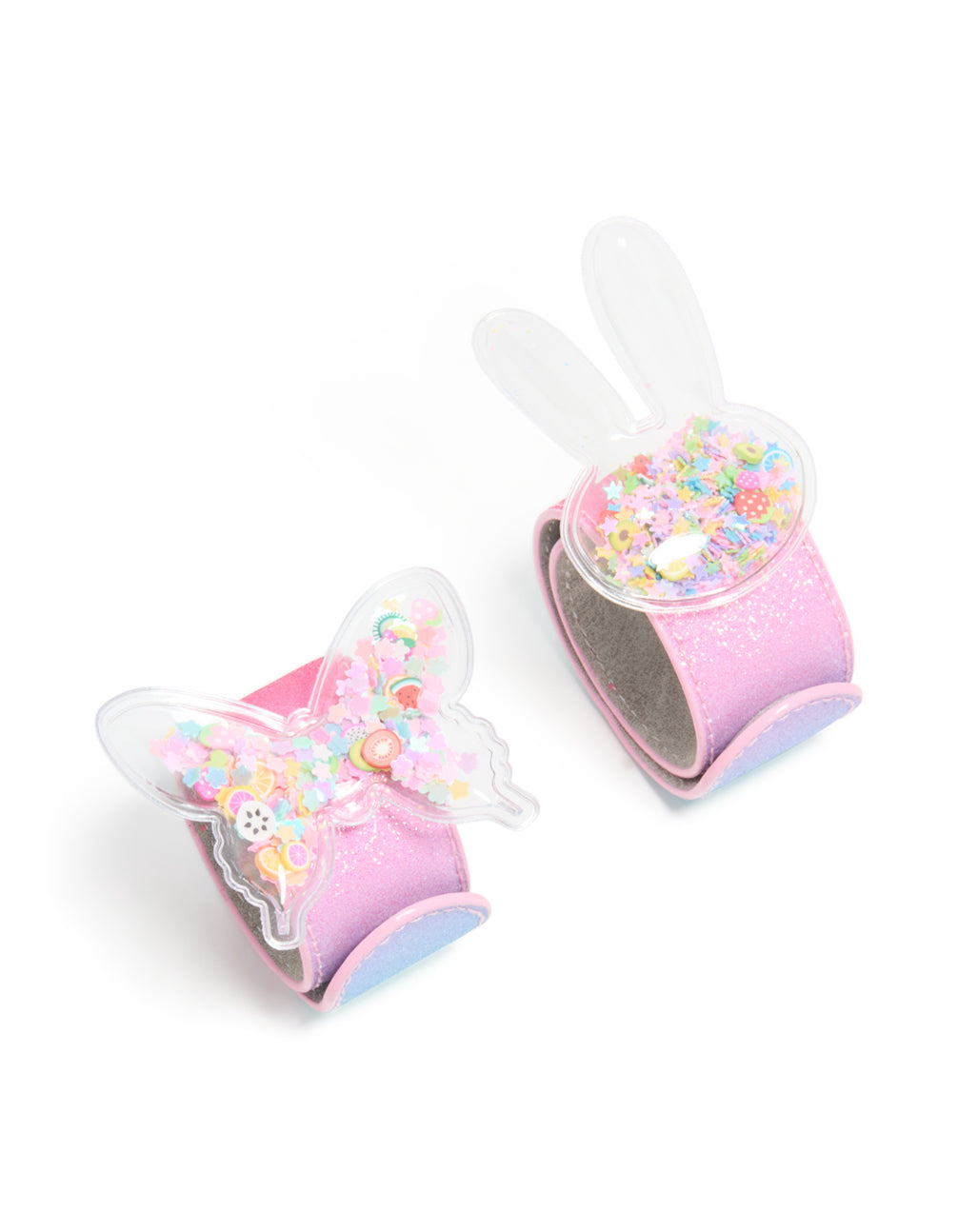 Kids BFF Shaker Bunny & Butterfly Slap Bands 2-Pack rings animal beads butterfly charm fruit glitter _side