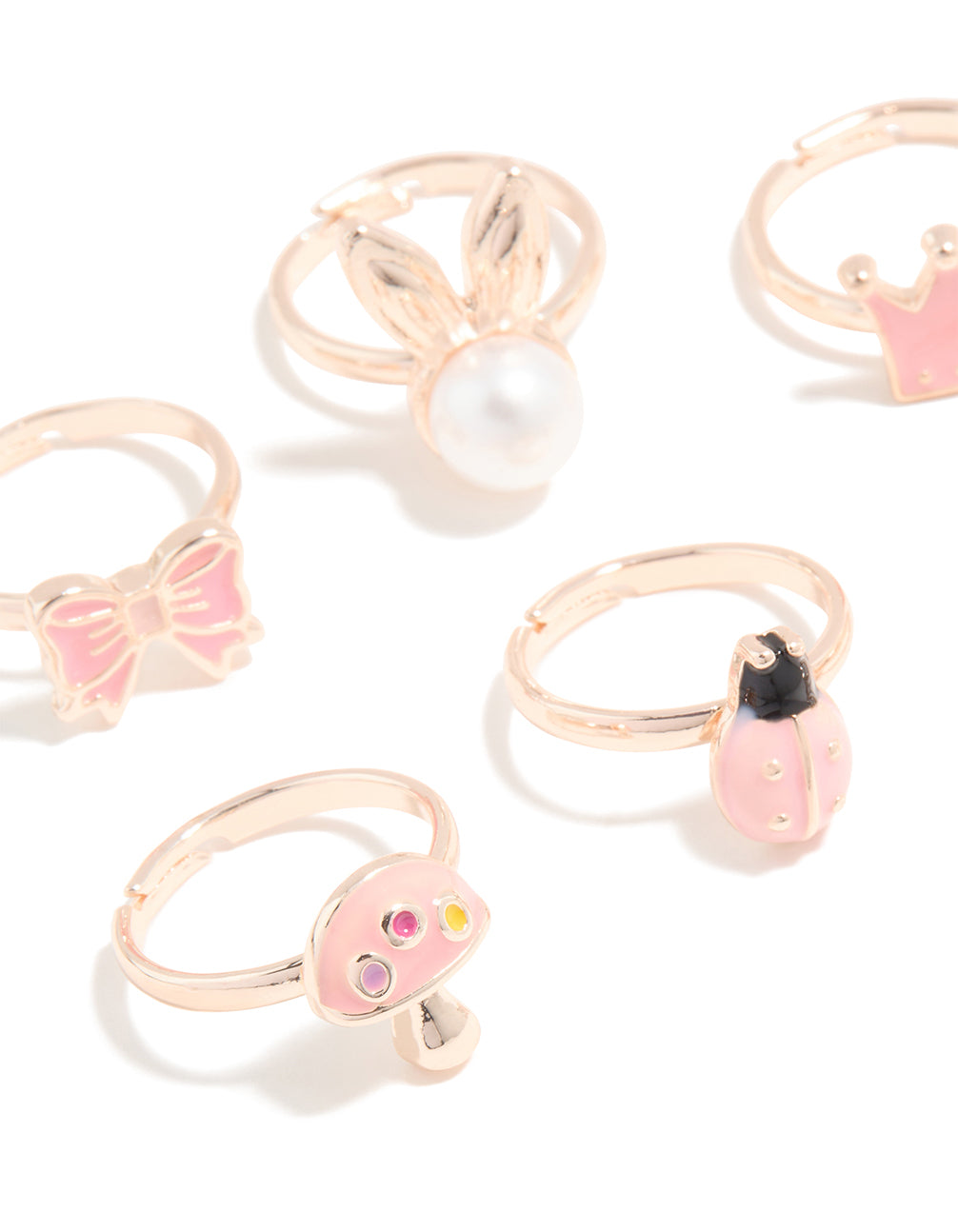 Kids Rose Gold Fairytale & Bunny Rings 6-Pack