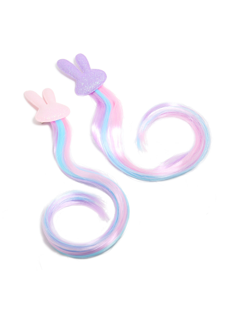 Kids Light Pink & Purple Glitter Bunny Faux Hair Clips 2-Pack