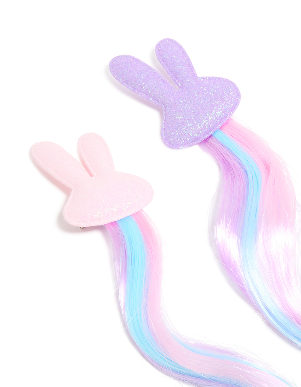Kids Light Pink & Purple Glitter Bunny Faux Hair Clips 2-Pack