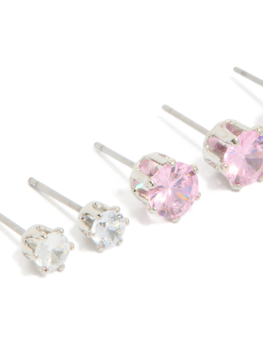 Silver Multicoloured Cubic Zirconia Stud Earrings 3 Pack