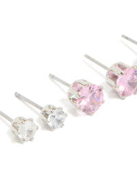 Silver Multicoloured Cubic Zirconia Stud Earrings 3 Pack - link has visual effect only