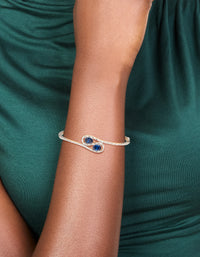 Silver Sapphire Blue Cubic Zirconia Lovely Wrap Around Bangle - link has visual effect only