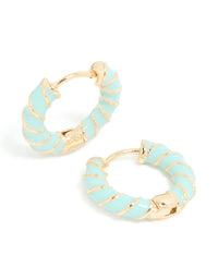 Gold Teal Enamel Small Twisted Hoop Earrings - link has visual effect only