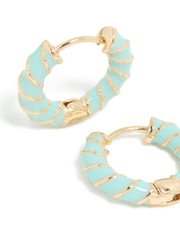 Gold Teal Enamel Small Twisted Hoop Earrings - link has visual effect only