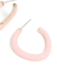 Gold Pink Enamel Irregular Hoop Earrings - link has visual effect only