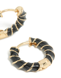 Gold Black Enamel Small Twisted Hoop Earrings - link has visual effect only