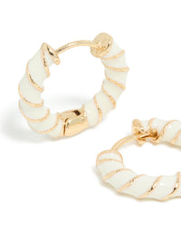 Gold White Enamel Small Twisted Hoop Earrings - link has visual effect only