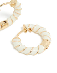 Gold White Enamel Small Twisted Hoop Earrings - link has visual effect only