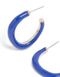 Gold Dark Blue Enamel Irregular Hoop Earrings - link has visual effect only