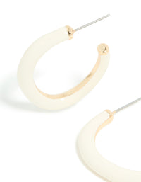 Gold White Enamel Irregular Hoop Earrings - link has visual effect only