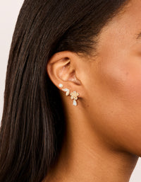 Gold Cubic Zirconia Flower & Petal Earrings 3-Pack - link has visual effect only