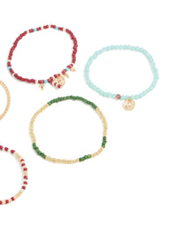 Gold Thin Chain & Multicoloured Beaded Bracelet 5-Pack - link has visual effect only