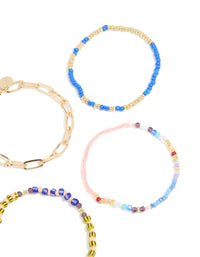 Gold Large Chain & Blue Beaded Bracelets 5-Pack - link has visual effect only