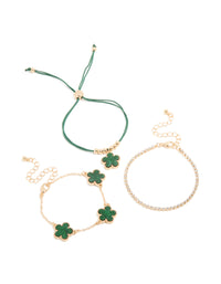 Gold Tennis & Cord Flower Bracelets 3-Pack - link has visual effect only