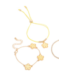 Gold Cubic Zirconia Tennis & Yellow Cord Flower Bracelets 3-Pack - link has visual effect only