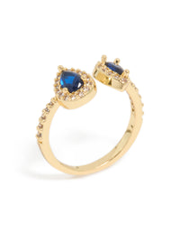 Gold Plated Blue Diamante Duo Ring - link has visual effect only