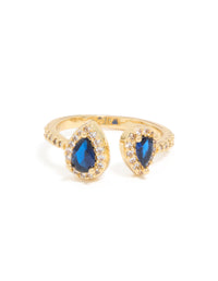 Gold Plated Blue Diamante Duo Ring - link has visual effect only