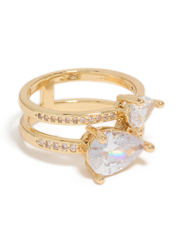 Gold Plated Double Cubic Zirconia Split Ring