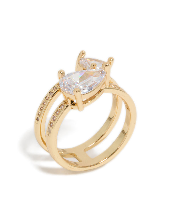Gold Plated Double Cubic Zirconia Split Ring