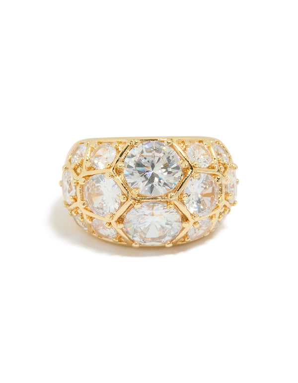 Gold Plated Extra Large Diamantes Ring
