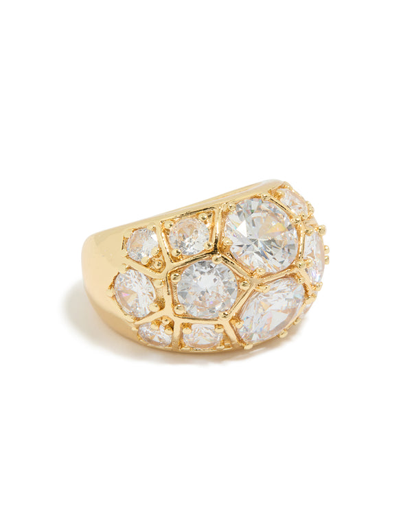 Gold Plated Extra Large Diamantes Ring