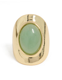 Gold Plated Oval Green Semi Precious Stone Ring - link has visual effect only