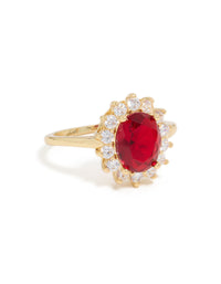 Gold Plated Oval Red Cubic Zirconia Ring - link has visual effect only