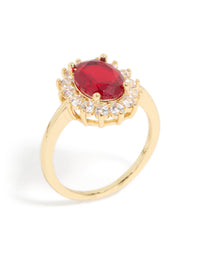 Gold Plated Oval Red Cubic Zirconia Ring - link has visual effect only