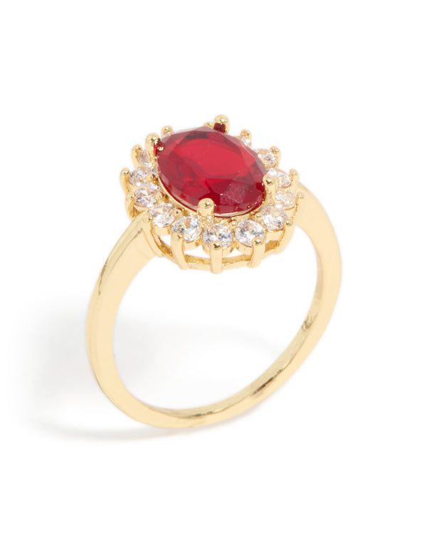 Gold Plated Oval Red Cubic Zirconia Ring