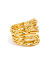 Waterproof Gold Plated Stainless Steel Chunky Lined Wrap Ring - link has visual effect only