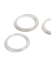 Silver Plated Cubic Zirconia Band Rings 3-Pack - link has visual effect only