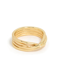 Waterproof Gold Plated Stainless Steel Crossed Line Ring - link has visual effect only