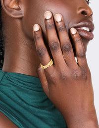 Waterproof Gold Plated Stainless Steel Crossed Line Ring - link has visual effect only