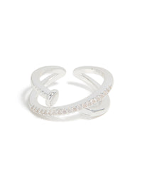 Silver Plated Cubic Zirconia Shiny Half Nail Ring - link has visual effect only