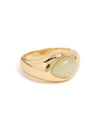 Gold Plated Green Oval Stone Ring - link has visual effect only