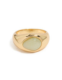 Gold Plated Green Oval Stone Ring - link has visual effect only